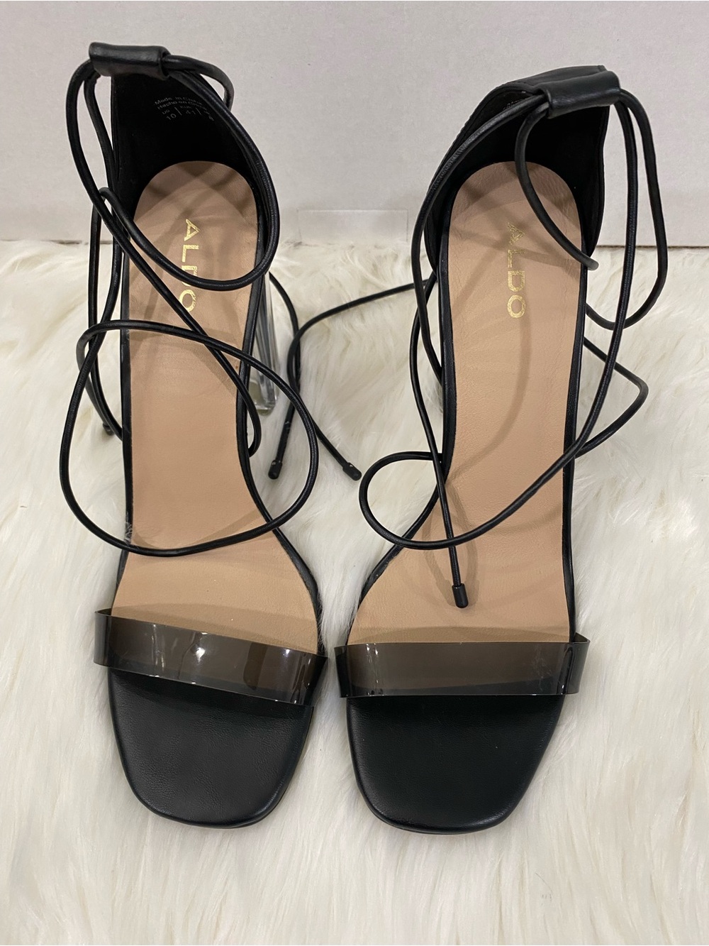 Pre-Loved ALDO Onardonia Ankle Tie Clear Heeled Sandals in Black
